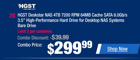 2x - HGST Deskstar NAS 4TB 7200 RPM 64MB Cache SATA 6.0Gb/s 3.5" High-Performance Hard Drive for Desktop NAS Systems Bare Drive