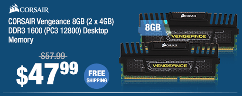 CORSAIR Vengeance 8GB (2 x 4GB) DDR3 1600 (PC3 12800) Desktop Memory