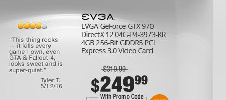 EVGA GeForce GTX 970 DirectX 12 04G-P4-3973-KR 4GB 256-Bit GDDR5 PCI Express 3.0 Video Card