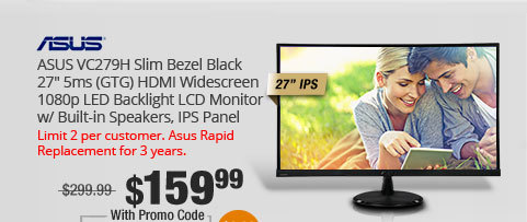 ASUS VC279H Slim Bezel Black 27" 5ms (GTG) HDMI Widescreen 1080p LED Backlight LCD Monitor w/ Built-in Speakers, IPS Panel