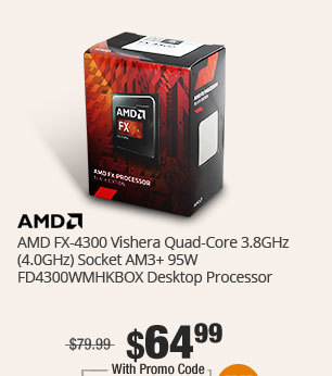 AMD FX-4300 Vishera Quad-Core 3.8GHz (4.0GHz) Socket AM3+ 95W FD4300WMHKBOX Desktop Processor