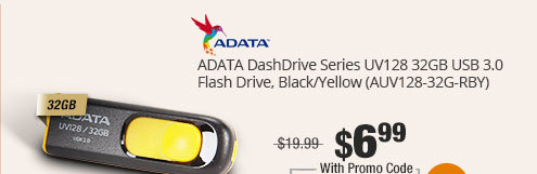 ADATA DashDrive Series UV128 32GB USB 3.0 Flash Drive, Black/Yellow (AUV128-32G-RBY)