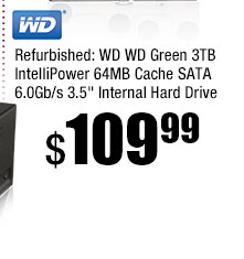 Refurbished: WD WD Green 3TB IntelliPower 64MB Cache SATA 6.0Gb/s 3.5" Internal Hard Drive