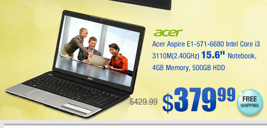 Acer Aspire E1-571-6680 Intel Core i3 3110M(2.40GHz) 15.6" Notebook, 4GB Memory, 500GB HDD