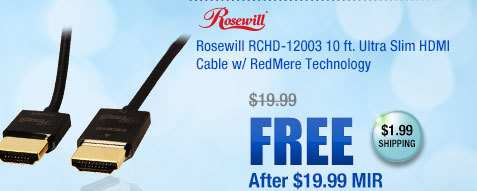 Rosewill RCHD-12003 10 ft. Ultra Slim HDMI Cable w/ RedMere Technology 