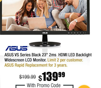 ASUS VS Series Black 23" 2ms HDMI LED Backlight Widescreen LCD Monitor