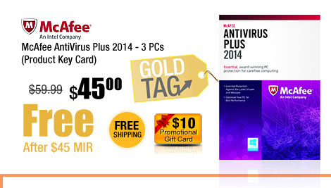 McAfee AntiVirus Plus 2014 - 3 PCs (Product Key Card)