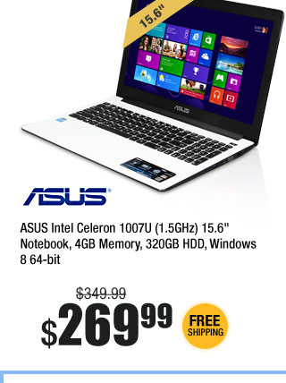 ASUS Intel Celeron 1007U (1.5GHz) 15.6" Notebook, 4GB Memory, 320GB HDD, Windows 8 64-bit