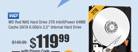 WD Red NAS Hard Drive 3TB IntelliPower 64MB Cache SATA 6.0Gb/s 3.5" Internal Hard Drive