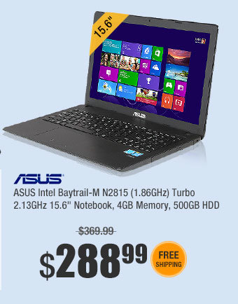 ASUS Intel Baytrail-M N2815 (1.86GHz) Turbo 2.13GHz 15.6" Notebook, 4GB Memory, 500GB HDD 