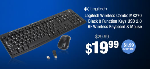 Logitech Wireless Combo MK270 Black 8 Function Keys USB 2.0 RF Wireless Keyboard & Mouse