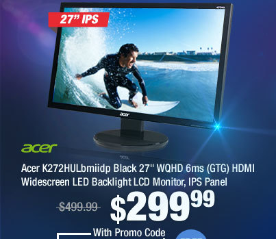 Acer K272HULbmiidp Black 27" WQHD 6ms (GTG) HDMI Widescreen LED Backlight LCD Monitor, IPS Panel