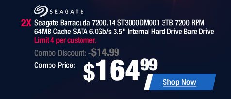 Combo: 2x - Seagate Barracuda 7200.14 ST3000DM001 3TB 7200 RPM 64MB Cache SATA 6.0Gb/s 3.5" Internal Hard Drive Bare Drive