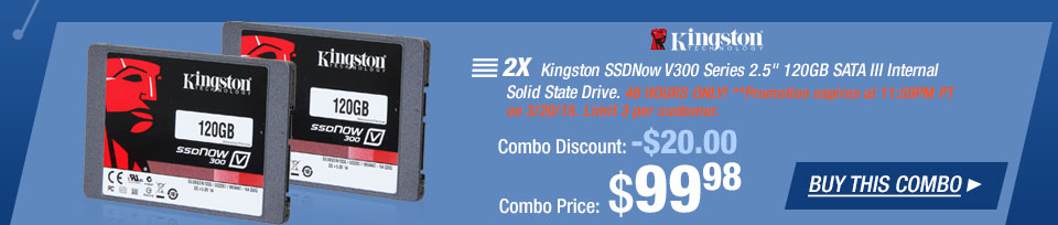2X- Kingston SSDNow V300 Series 2.5" 120GB SATA III Internal Solid State Drive