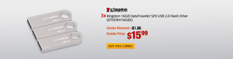 Combo: 3x - Kingston 16GB DataTraveler SE9 USB 2.0 Flash Drive (DTSE9H/16GBZ)
