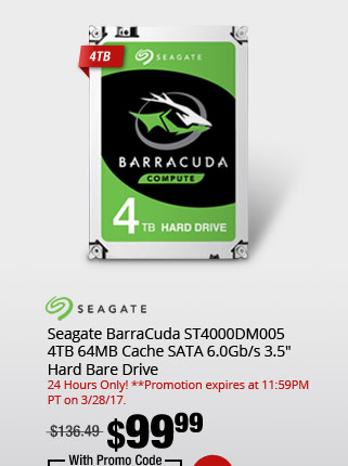 Seagate BarraCuda ST4000DM005 4TB 64MB Cache SATA 6.0Gb/s 3.5" Hard Bare Drive