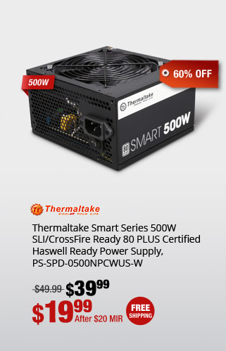 Thermaltake Smart Series 500W SLI/CrossFire Ready 80 PLUS Certified Haswell Ready Power Supply, PS-SPD-0500NPCWUS-W