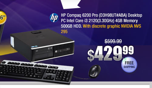 HP Compaq 6200 Pro (D3H98UT#ABA) Desktop PC Intel Core i3 2120(3.30GHz) 4GB Memory 500GB HDD