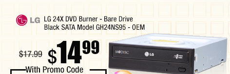 LG 24X DVD Burner - Bare Drive Black SATA Model GH24NS95 - OEM
