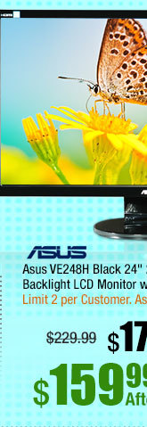 Asus VE248H Black 24" 2ms Full HD HDMI LED Backlight LCD Monitor w/Speakers