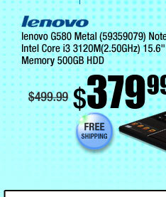 lenovo G580 Metal (59359079) Notebook Intel Core i3 3120M(2.50GHz) 15.6" 4GB Memory 500GB HDD