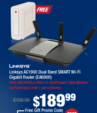 Linksys AC1900 Dual Band SMART Wi-Fi Gigabit Router (EA6900)