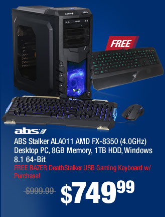ABS Stalker ALA011 AMD FX-8350 (4.0GHz) Desktop PC, 8GB Memory, 1TB HDD, Windows 8.1 64-Bit