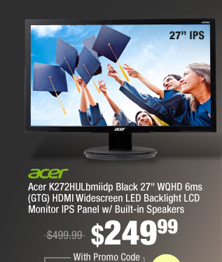 Acer K272HULbmiidp Black 27" WQHD 6ms (GTG) HDMI Widescreen LED Backlight LCD Monitor IPS Panel w/ Built-in Speakers