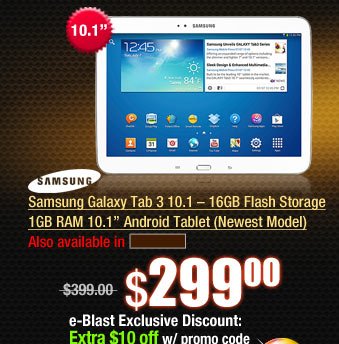 Samsung Galaxy Tab 3 10.1 – 16GB Flash Storage 1GB RAM 10.1” Android Tablet (Newest Model)