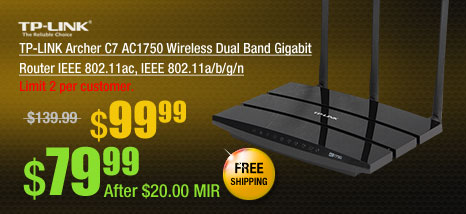 TP-LINK Archer C7 AC1750 Wireless Dual Band Gigabit Router IEEE 802.11ac, IEEE 802.11a/b/g/n