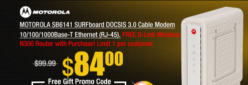 MOTOROLA SB6141 SURFboard DOCSIS 3.0 Cable Modem 10/100/1000Base-T Ethernet (RJ-45)