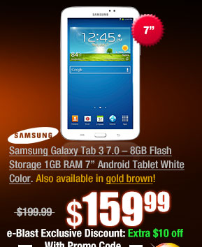 Samsung Galaxy Tab 3 7.0  8GB Flash Storage 1GB RAM 7 Android Tablet White Color