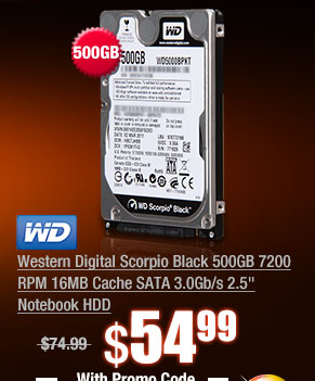 Western Digital Scorpio Black 500GB 7200 RPM 16MB Cache SATA 3.0Gb/s 2.5" Notebook Hard Drive Bare Drive