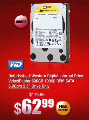 Refurbished: Western Digital Internal Drive VelociRaptor 600GB 10000 RPM SATA 6.0Gb/s 2.5" Drive Only