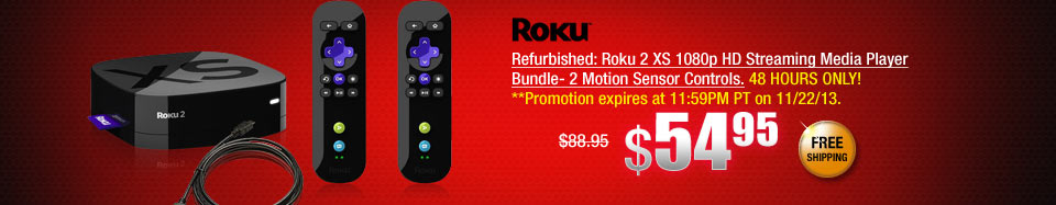 Refurbished: Roku 2 XS 1080p HD Streaming Media Player Bundle- 2 Motion Sensor Controls
