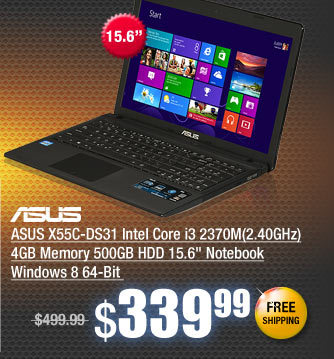 ASUS X55C-DS31 Intel Core i3 2370M(2.40GHz) 4GB Memory 500GB HDD 15.6 inch Notebook Windows 8 64-Bit 