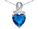 Mabella .925 Sterling Silver 6.06 Cttw (12mm*12mm) Heart Cut Created Blue Topaz Pendant with 18" Chain