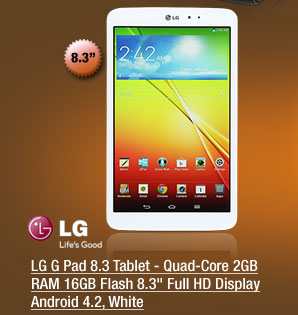 LG G Pad 8.3 Tablet - Quad-Core 2GB RAM 16GB Flash 8.3" Full HD Display Android 4.2, White