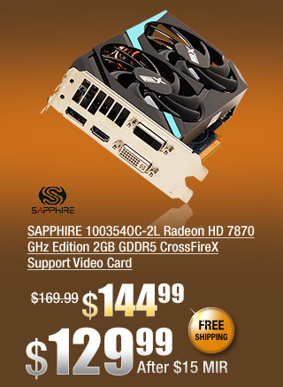 SAPPHIRE 100354OC-2L Radeon HD 7870 GHz Edition 2GB GDDR5 CrossFireX Support Video Card