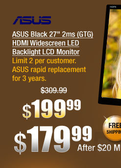 ASUS Black 27" 2ms (GTG) HDMI Widescreen LED Backlight LCD Monitor