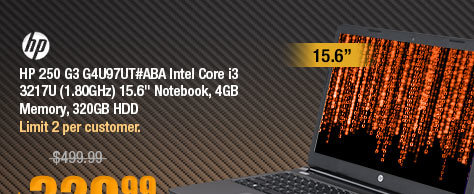 HP 250 G3 G4U97UT#ABA Intel Core i3 3217U (1.80GHz) 15.6" Notebook, 4GB Memory, 320GB HDD