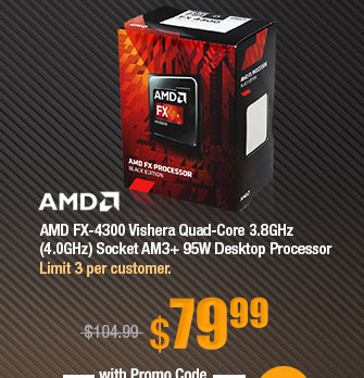 AMD FX-4300 Vishera Quad-Core 3.8GHz (4.0GHz) Socket AM3+ 95W Desktop Processor