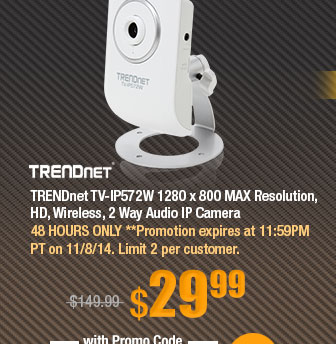 TRENDnet TV-IP572W 1280 x 800 MAX Resolution, HD, Wireless, 2 Way Audio IP Camera