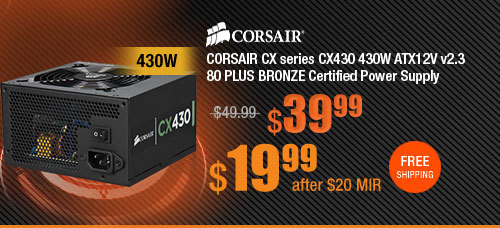 CORSAIR CX series CX430 430W ATX12V v2.3 80 PLUS BRONZE Certified Power Supply 
