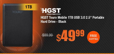 HGST Touro Mobile 1TB USB 3.0 2.5" Portable Hard Drive - Black 