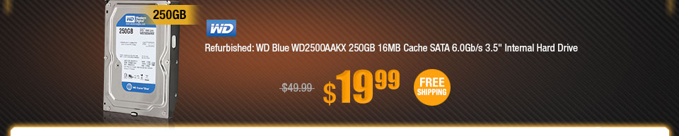 Refurbished: WD Blue WD2500AAKX 250GB 16MB Cache SATA 6.0Gb/s 3.5" Internal Hard Drive