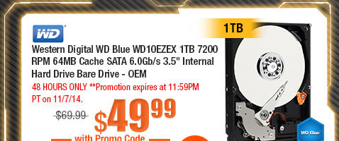 Western Digital WD Blue WD10EZEX 1TB 7200 RPM 64MB Cache SATA 6.0Gb/s Hard Drive Bare Drive - OEM