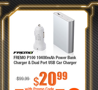 FREMO P100 10400mAh Power Bank Charger & Dual Port USB Car Charger
