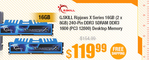 G.SKILL Ripjaws X Series 16GB (2 x 8GB) 240-Pin DDR3 SDRAM DDR3 1600 (PC3 12800) Desktop Memory