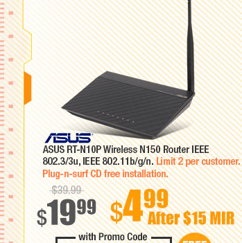ASUS RT-N10P Wireless N150 Router IEEE 802.3/3u, IEEE 802.11b/g/n